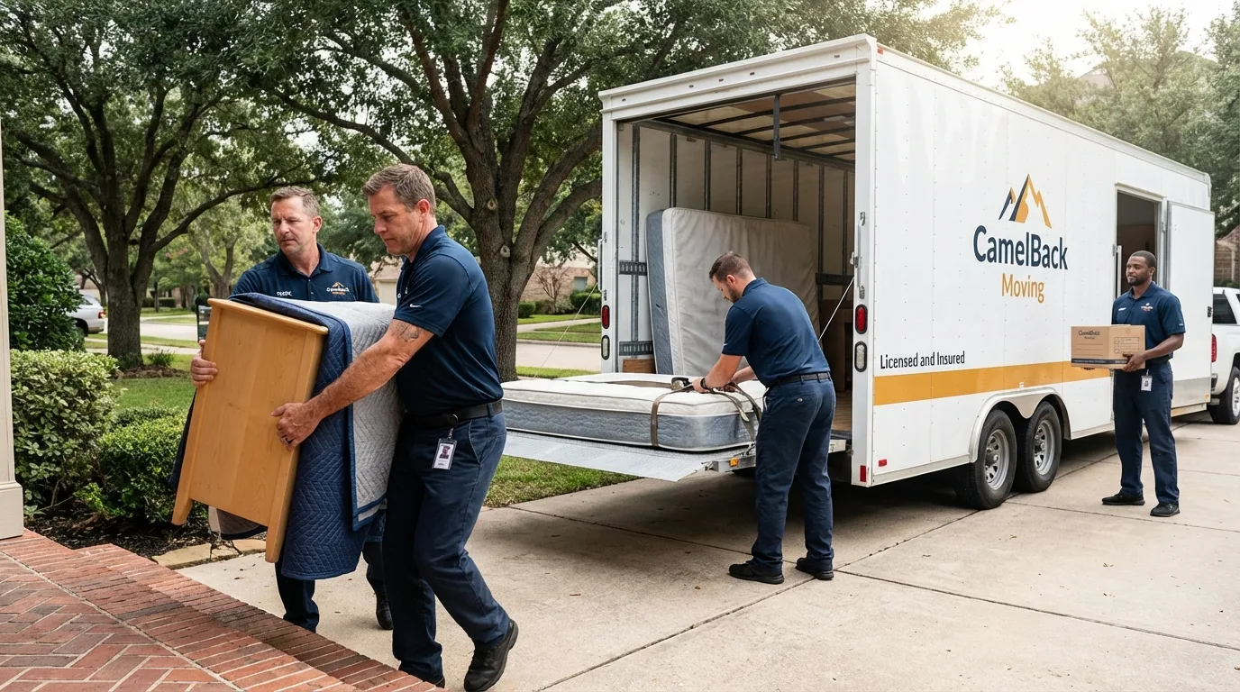 Crew loading residential truck for cross-state move from Sneads Ferry, NC
