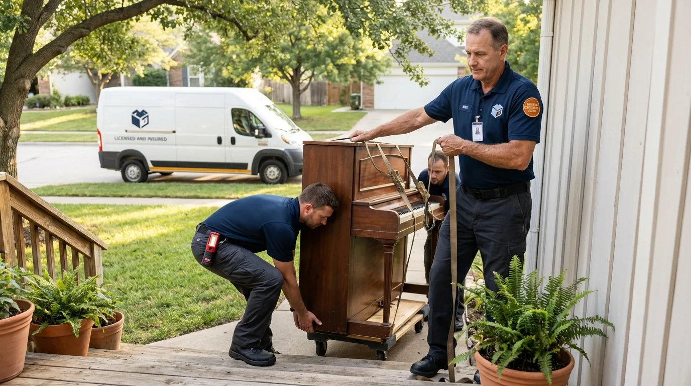 Licensed piano movers securing grand piano in Sneads Ferry, NC